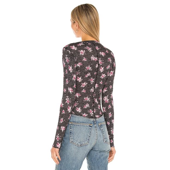 Free People NWT One of the Girls Printed Henley Pink Floral Long Sleeve Top New - Picture 2 of 13